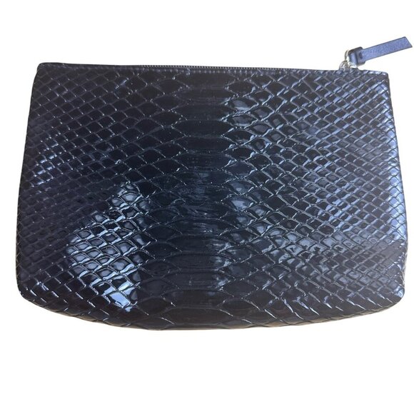 Victorias Secret Black Faux Snake Skin Zip Pouch Clutch Bag - Picture 5 of 9